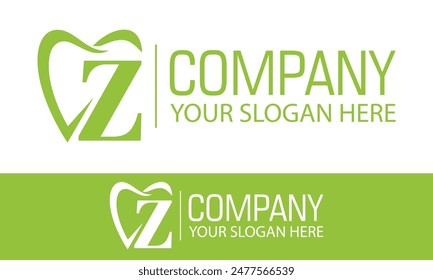 Letra Z Green Color Tooth Dental Clinic Logo Design Concept