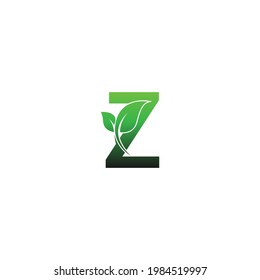 Letter Z with green leafs icon logo design template illustration vector