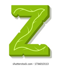 Letter Z, green leaves summer vector alphabet. The simple logo of letter Z green color. Isolated illustration on white background.