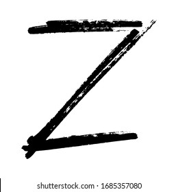 The letter Z. Grunge ink alphabet, isolated on white background. Hand drawn with ink. Vector illustration.