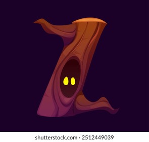 Letter Z Halloween font, cartoon evil type, funny scary typeface, spooky alphabet uppercase letter as a spooky haunted tree with glowing yellow eyes in hollow. Isolated vector English abc typography