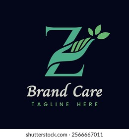 Letter Z Hand Care Nature Leaf Logo Design