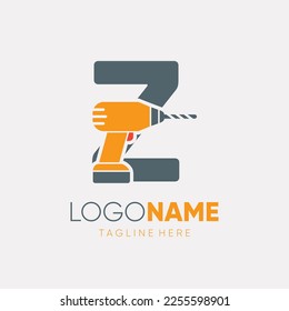 Letter Z Hand Drill Machine Logo Design Vector Icon Graphic Emblem Illustration