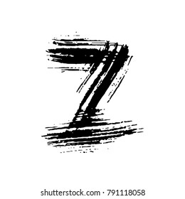 Letter z. Handwritten by dry brush. Rough strokes font. Vector illustration. Grunge style elegant alphabet.