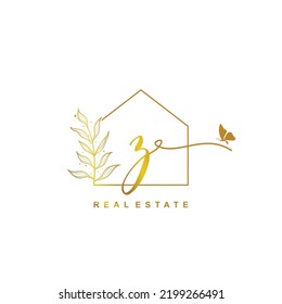 letter Z handwritten Real estate logo concept. Feminine style Handwritten alphabet with floral in the logo template. Letters and Alphabet for your logo design.