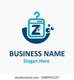 Letter z with Hanger, Shiny Clean for Laundry, Cloth Wash, Dry Service Logo Design Vector Template Idea