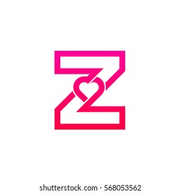 Letter Z heart logo,Pink color,Valentine Day, Love Concept Logotype