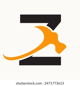 Letter Z Home Construction Logo Design With Hammer Symbol