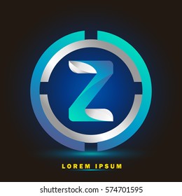 Letter Z icon and logo for business name. elegant typographic. twisted, with blue and white rings