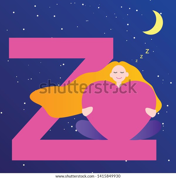 Letter Z illustration. Sleeping girl\
illustration. Night illustration\
vector.