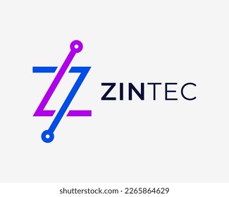 Letra Z Tecnología de circuito inicial Conexión digital Diseño de logotipo de la línea de computación electrónica