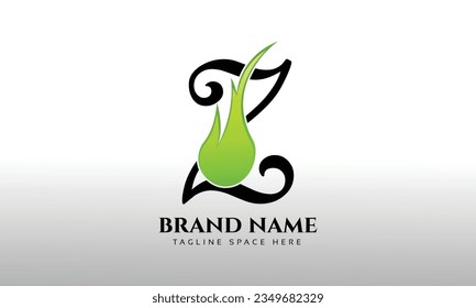 Letter Z initial leaf shape logo design template