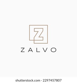 Letter Z Initial Lettermark Outline Continuous Line Gold Square Logo Vector Icon Illustration