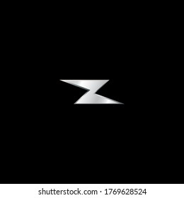 Letter Z Initial Logo Design Template Isolated On Black Background. Sharp Alphabet Thunder Logo Concept. Silver Metallic Color Theme.