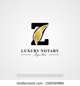 Letter Z Initial logo with Feather Luxury gold.