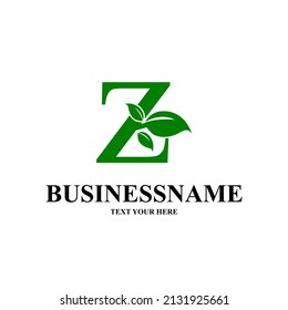 Letra z Plantilla inicial del logotipo del vector natural. Diseño con hoja y color verde
