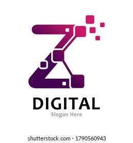 Letter Z initial pixel digital logo template vector. Suitable for business, technology and art