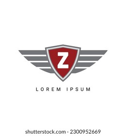 Letter Z initial shield with wings logo design