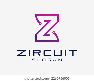 Letter Z Initials Circuit Technology Digital Electronic Engineering Connection Vector Logo Design
