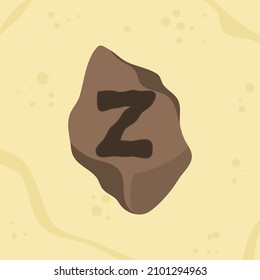 letter Z initials hole in stone design on sand background, vector logo letter typography illustration.