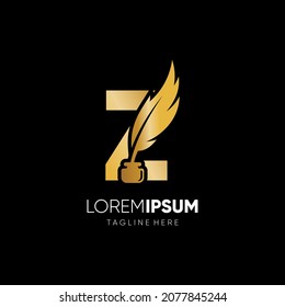 Letter Z Inkwell And Feather Pen Logo Design Vector Icon Graphic Emblem Illustration 
