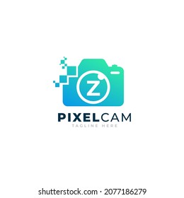Letter Z Inside Camera Photo Pixel Technology Logo Design Template