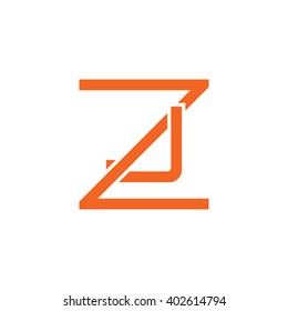 letter Z and J monogram square shape logo orange
