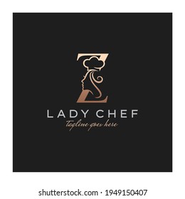 Letter Z Lady Chef, Initial Beauty Cook Logo Design Vector
