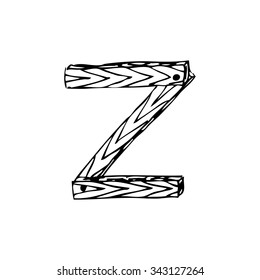 The letter "Z" of the Latin alphabet in the form of boards hammered together. Drawing. Sketch style. Vector illustration.