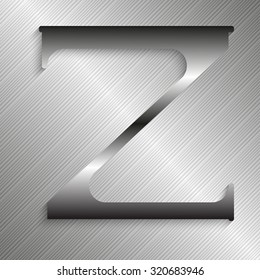Letter "Z" of the Latin alphabet. Iron letter on a metal background. Vector illustration.