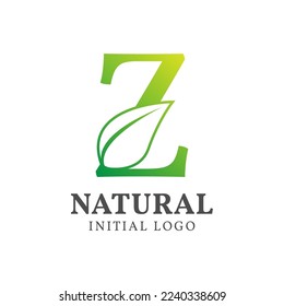 letter Z with leaf natural initial vector logo design