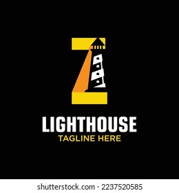 Letter Z Lighthouse Logo Design Template Inspiration, Vector Illustration.