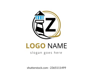 Letter Z Lighthouse Logo Design Vector Template. Modern vector lighthouse logo for business, organization, or website