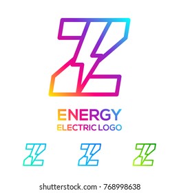 Letter Z Line Monogram Colorful logotype with Thunder Volt Electric logo, Energy, Power, Flash, Lighting Bolt concept for your Technology and Digital Corporate identity