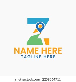 Letter Z Location Logo Concept With Gps Symbol, Pin Icon Template