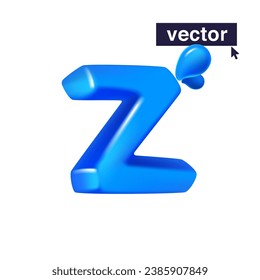 Logo 3D de la letra Z representada en un estilo cúbico de dibujos animados hechos de agua azul clara y gotas de rocío. Ilustración vectorial ecológica. Formas isométricas imposibles. Banner perfecto para la naturaleza, etiquetas de filtro saludables.