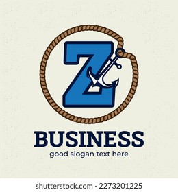 Letter Z logo with anchor illustration logo design template, nautical logo concept, vintage style.