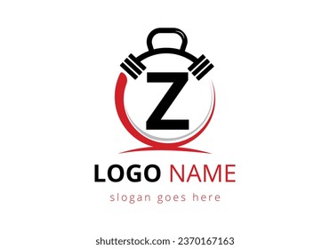 Letter Z Logo With barbell. Fitness Gym logo. Lifting vector logo design. Vector logo for bodybuilding