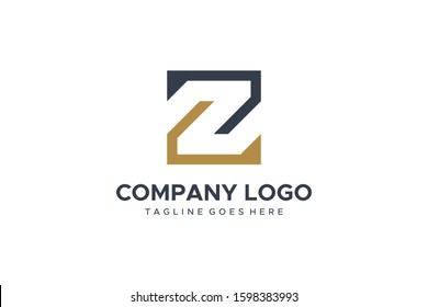 Letter Z Logo Black Gold Square Line. Flat Vector Logo Design Template Element