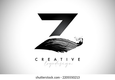 Letter Z Logo Brush Stroke mit künstlerischer Aquarell Farbe Paint Brush Icon Vector Design. Modernes elegantes Minimalist Schlagbuchstabe Z Shape Symbol mit Paint Style Swoosh. 