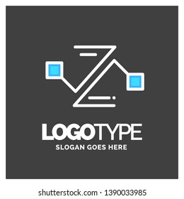 Letter Z logo, Business corporate logo design vector. Blue and White Logo over Gray background. digital letter icon template for technology. Square shape, Colorful, Technology and digital abstract dot