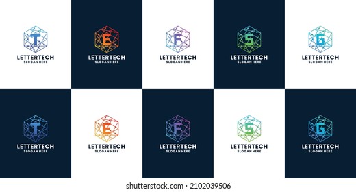 letter a to z logo collection technology style. letter tech logo with gradient color
