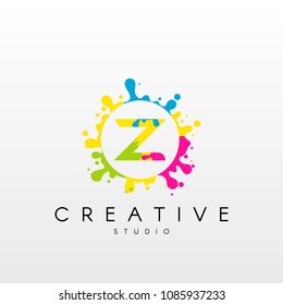 Letter Z logo with colorful splash background, 