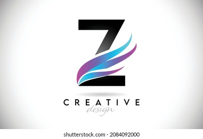 Letter Z Logo with creative gradient swooshes. Creative elegant Letter Z design with colorful blue purple Vector Icon. 