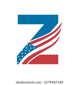 Letter Z Logo Design Concept With USA Flag For Business And Corporate Sign