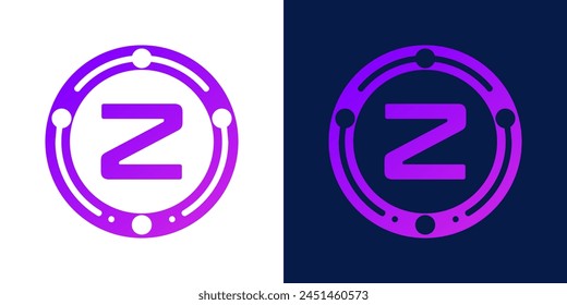 letter Z logo design with dotted gradient digital circles, for digital, technology, data