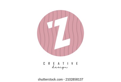 Letter Z logo design on a pink pattern background circle. Creative vector illustration design with stripes, zig zag lines and 3D effect.
