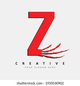 Letter Z Logo Design With Red Claw Scratch Vector Illustration