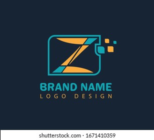 Letter Z Logo Design with squares for tech & multimedia