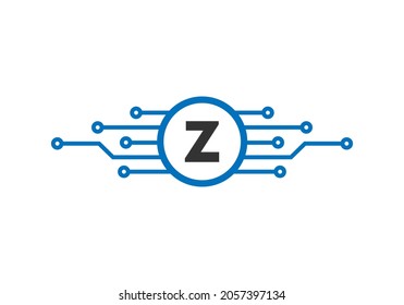 Letter Z Logo Design Template. Z Letter For Cyber Logo Protection, Technology, Biotechnology And High Tech. Network Logo Design